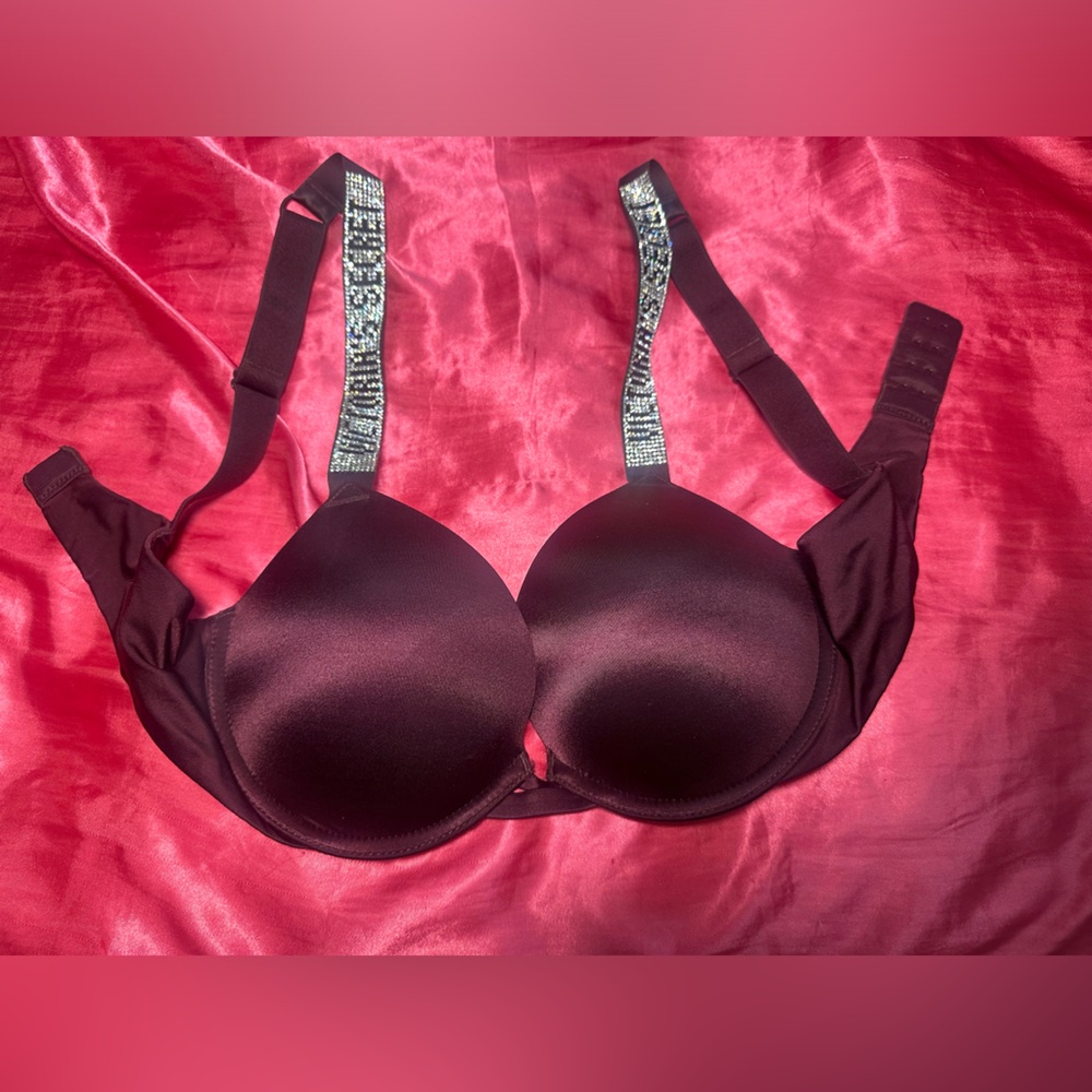 32b purple sparkle strap Victoria’s Secret push up bra